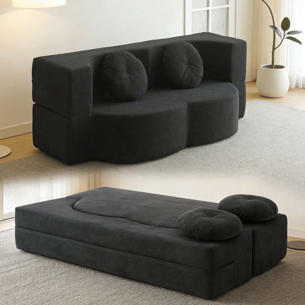 Vacuum compression sofa bed, retro sofa, vintage living room double folding dual-purpose, small apartment module fabric lazy sof