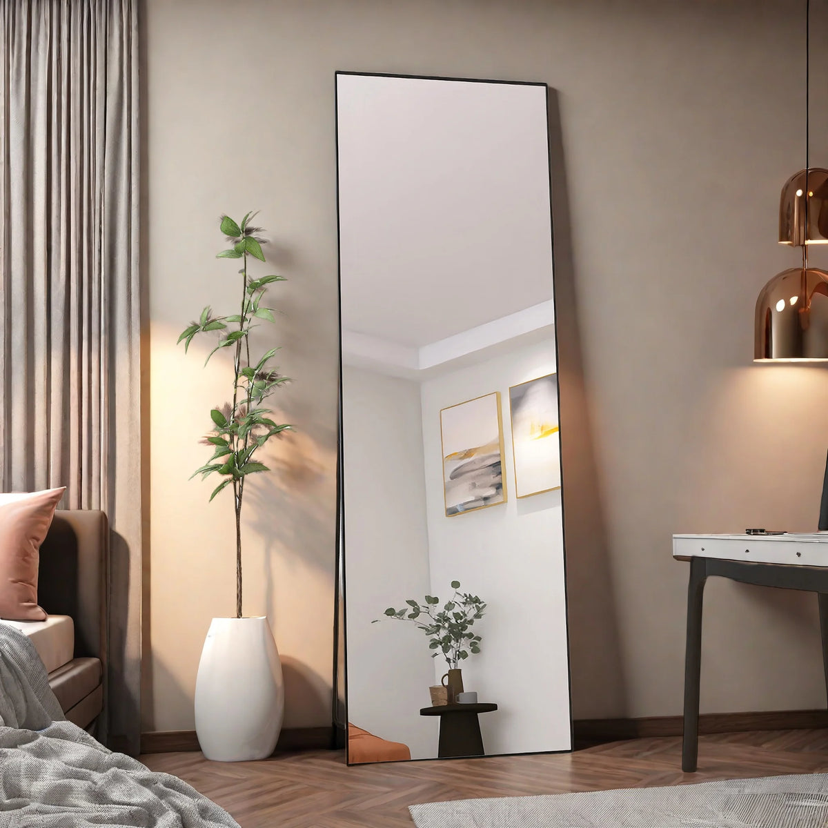 Full Length Mirror,Standing Mirror with Black Frame, Large Wall Mirror for Standing, Leaning or Hanging