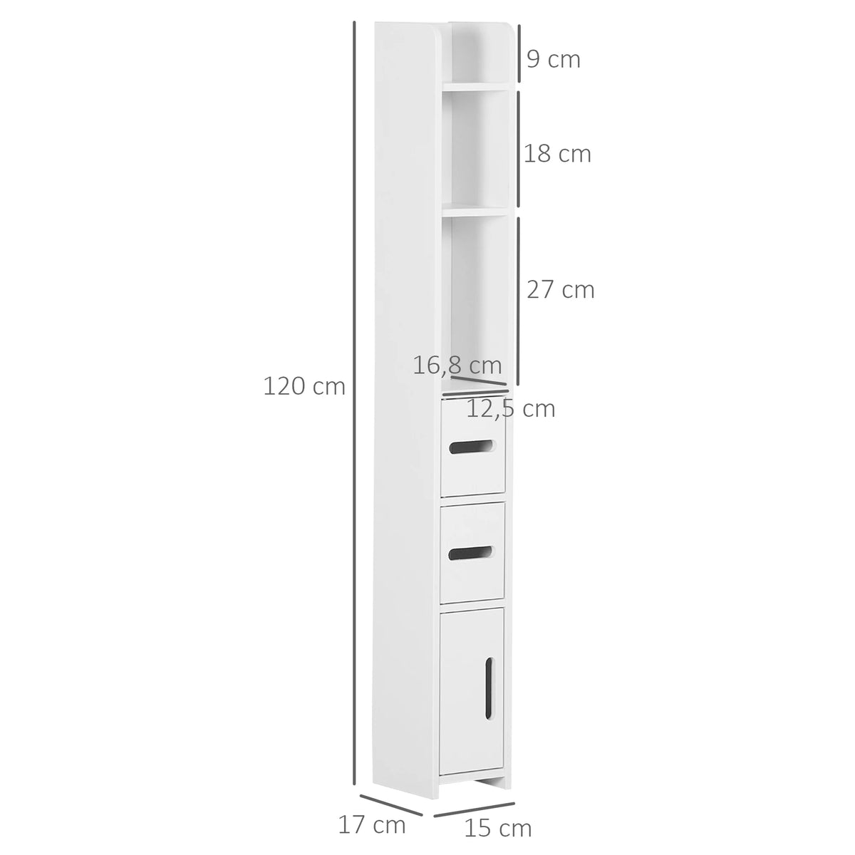 Kleankin Tall Bathroom Cabinet with 3 Doors and 3 Shelves 15X17X120 cm
