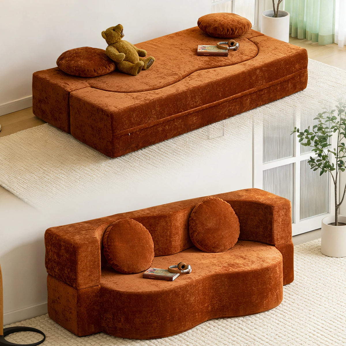 Vacuum compression sofa bed, retro sofa, vintage living room double folding dual-purpose, small apartment module fabric lazy sof